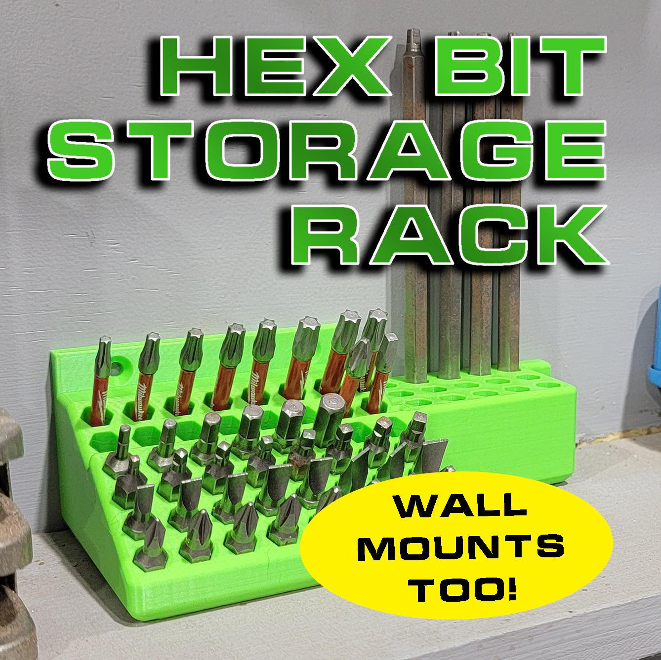 Screwdriver Hex Bit Storage - Wall mountable - Holds 60+ bits!