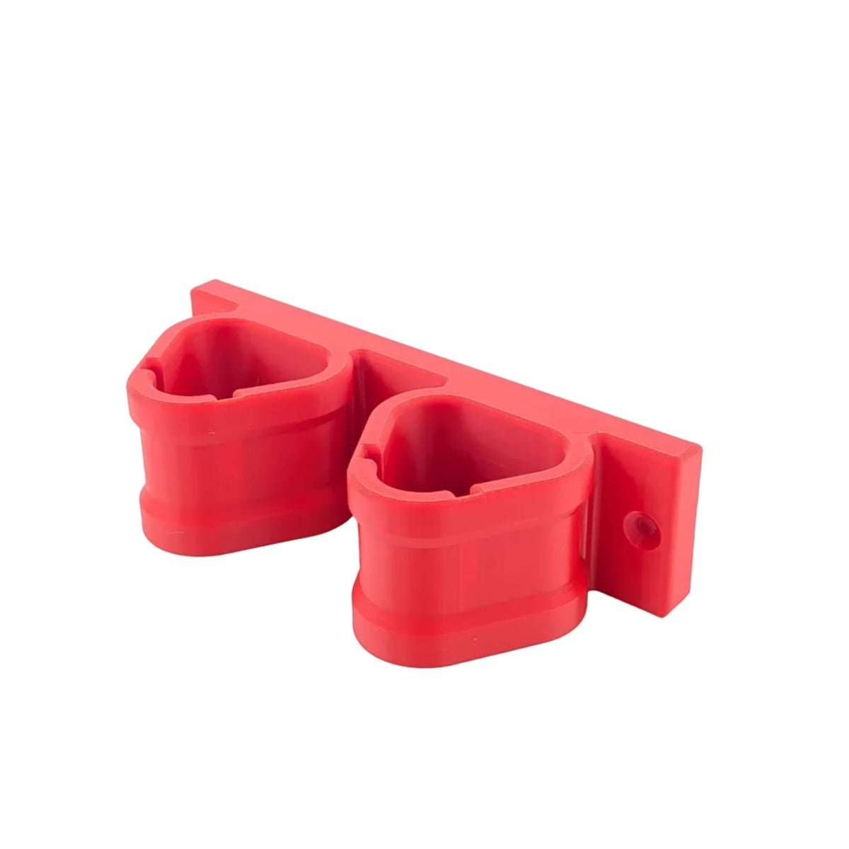 Red Milwaukee M12 magnetic battery holder on a white background.